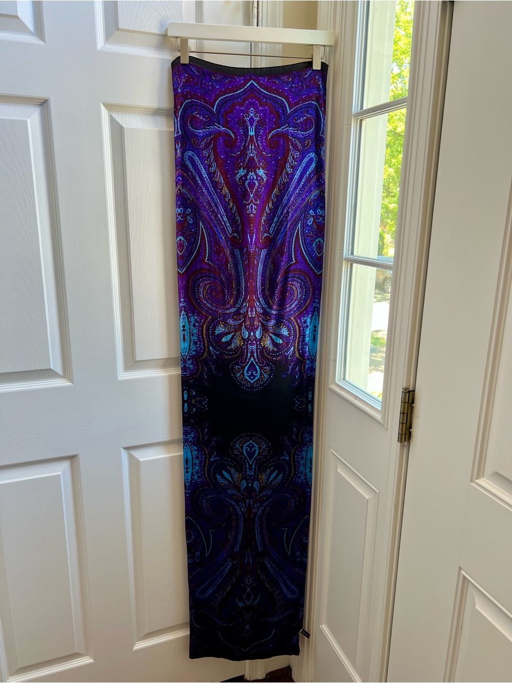 Anne Klein AK 100% Silk Paisley Oblong Scarf Purple Blue Jewel Tones - Picture 8 of 8